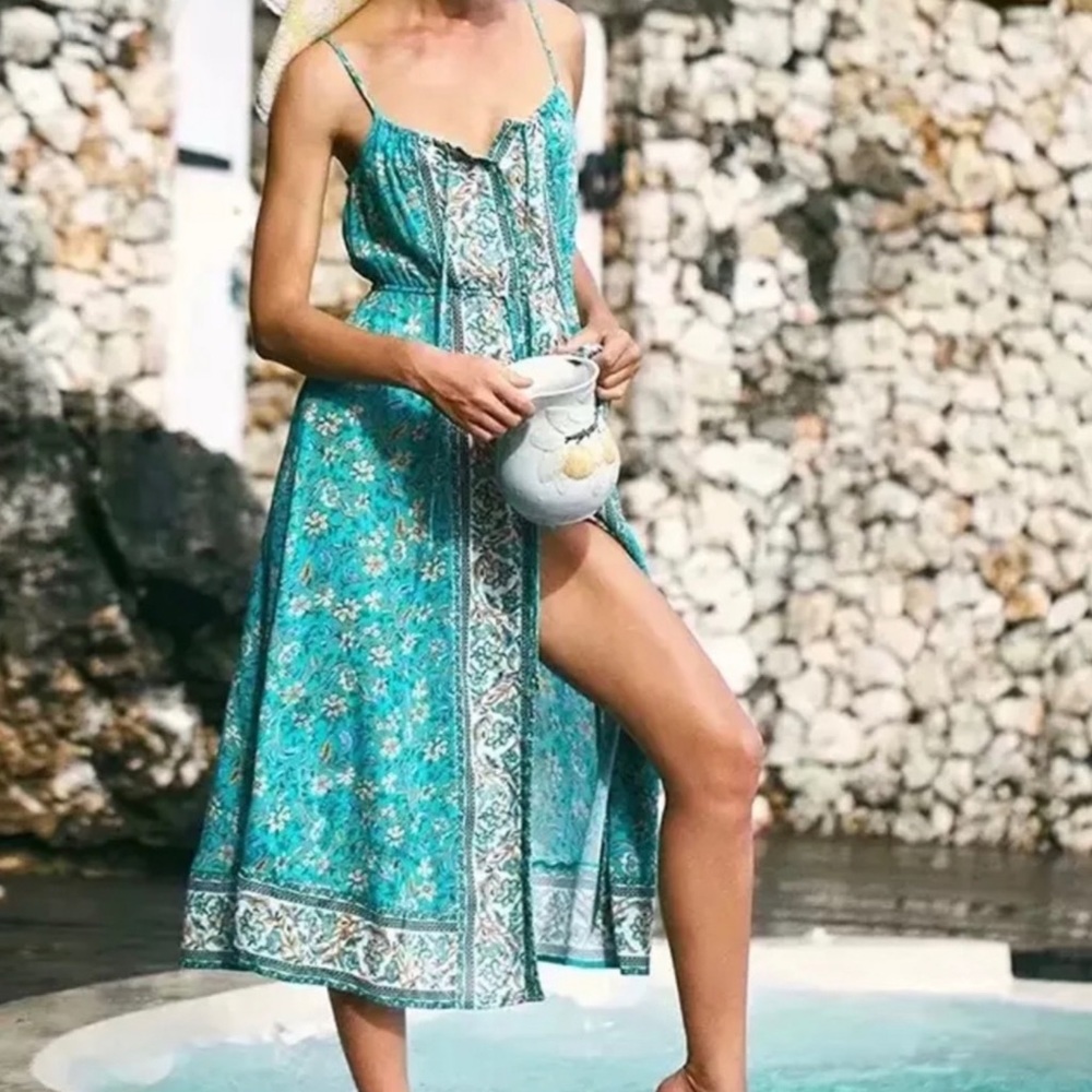 Gypsy Boho Button Up Midi Dress - Picture 2 of 7
